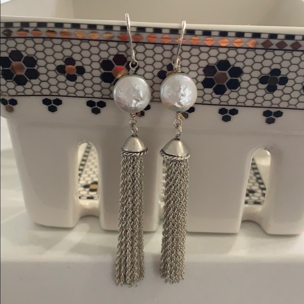 EUC Ann Taylor pearl and silver earrings